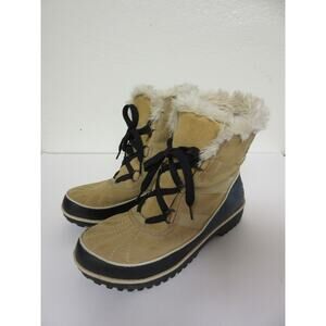 SOREL Caribou Tan Waterproof Snow Hiking Lace Up Faux Fur Lugged Sole Boots